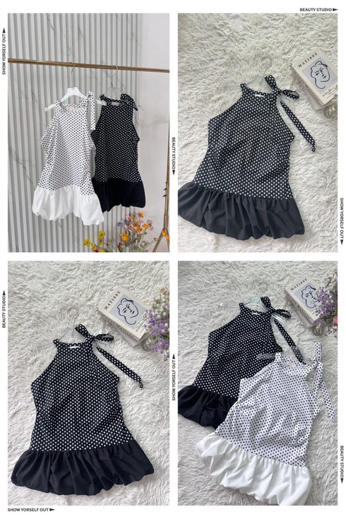 Halter Neck Design Polka Dot Tops